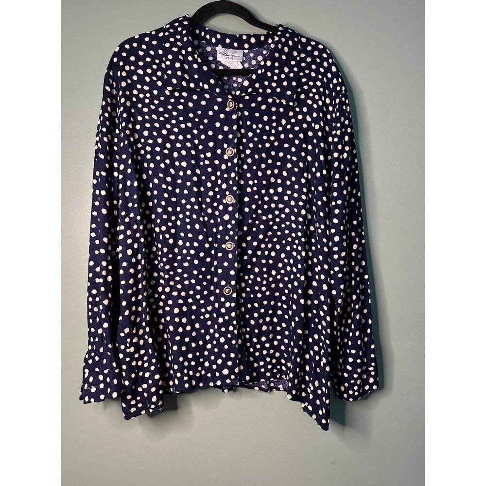 24W Polka Dot Blouse Navy Ivory | Kathy Lee Coquette Cottagecore Academia Y2K